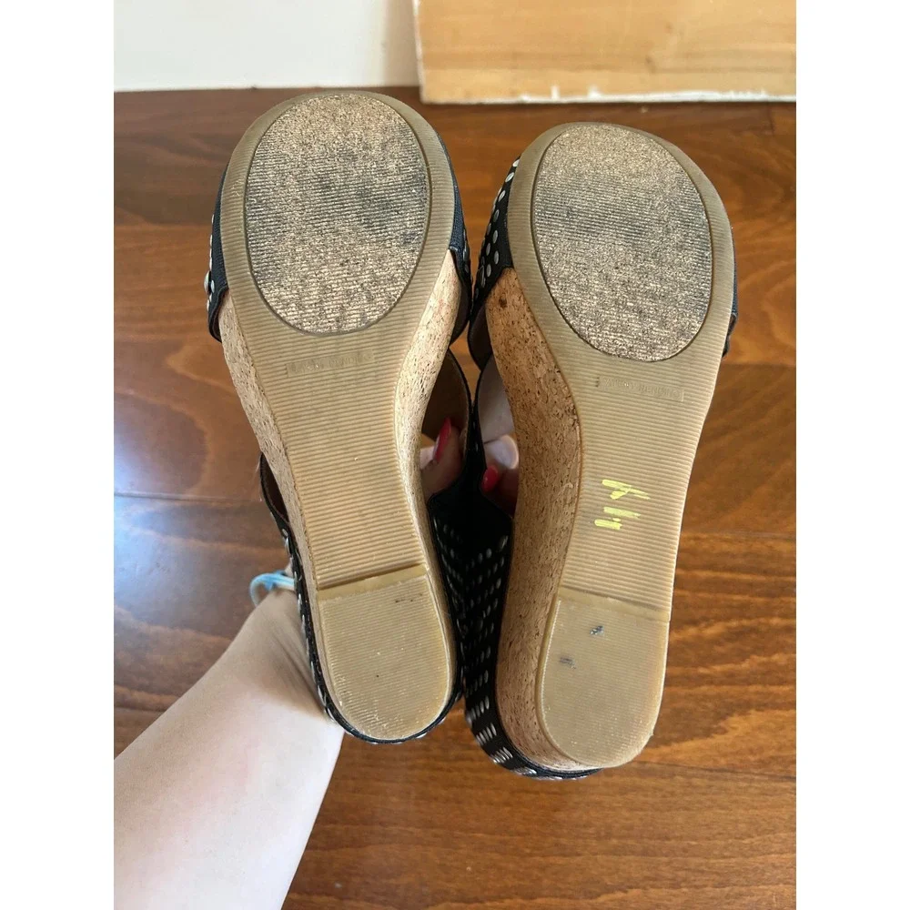 Lucky Brand Miller Black Studded Crisscross‎ Cork Wedge Sandals 6.5 M